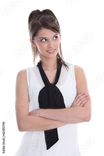 Photo: Hübsches Gesicht einer jungen isolierten Frau in Bluse Hübsches Gesicht einer jungen isolierten Frau in Bluse