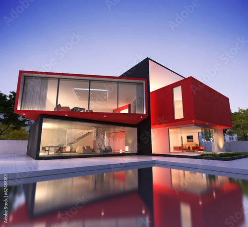 Illustration: Contemporary Asian house with pool Contemporary Asian house with pool