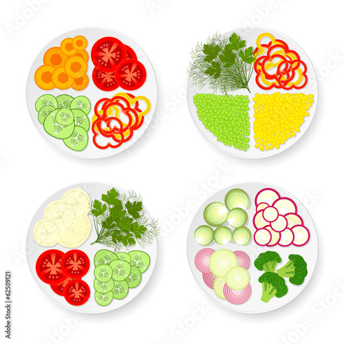 Vector: Plates with vegetables Plates with vegetables
