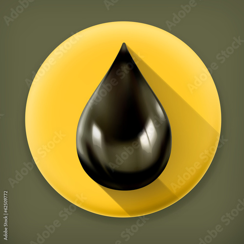 Vector: Black oil drop, long shadow vector icon Black oil drop, long shadow vector icon