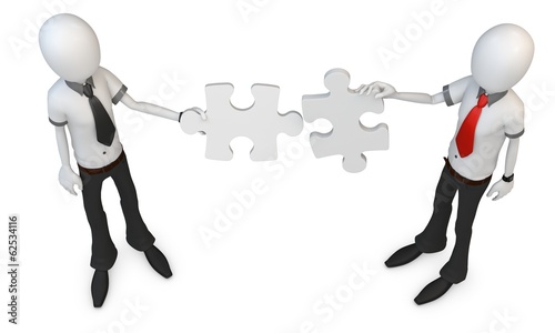 Illustration: 3d man businessman team putting puzzle together 3d man businessman team putting puzzle together