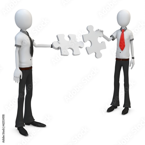Illustration: 3d man businessman team putting puzzle together 3d man businessman team putting puzzle together