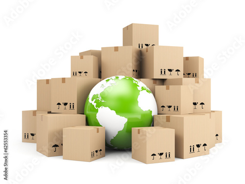 Illustration: Global delivery. Heap of cardboard boxes Global delivery. Heap of cardboard boxes