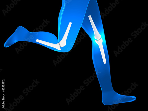Illustration: Human knee detailed view. running man. Human knee detailed view. running man.