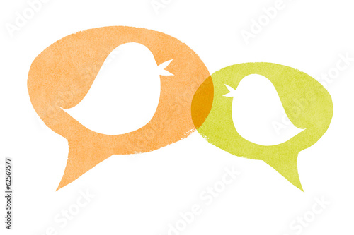 Illustration: Birds with Orange and Green Speech Bubbles Birds with Orange and Green Speech Bubbles