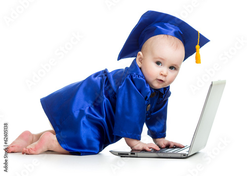 Photo: funny baby in academician clothes using laptop funny baby in academician clothes using laptop
