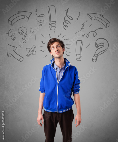 Photo: Handome man with question sign doodles Handome man with question sign doodles