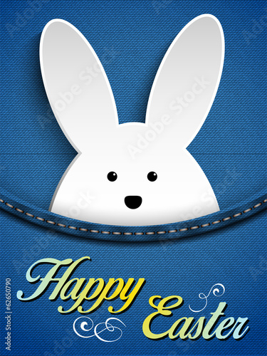 Vector: Happy Easter Rabbit Bunny in Jeans Pocket Happy Easter Rabbit Bunny in Jeans Pocket