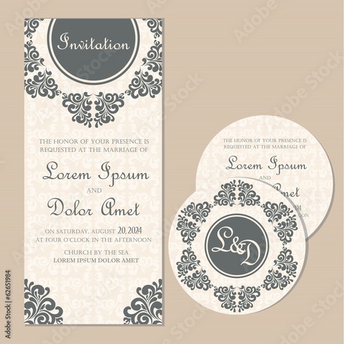 Vector: Set of wedding invitation, thank you, RSVP card Set of wedding invitation, thank you, RSVP card