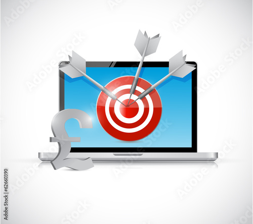 Illustration: british pound target and laptop business concept british pound target and laptop business concept