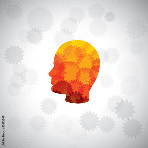 Vector: vector concept - puzzle head of human face with gears & cogs vector concept - puzzle head of human face with gears & cogs