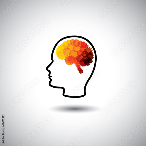 Vector: vector concept - human face & brain with gears & cogs vector concept - human face & brain with gears & cogs