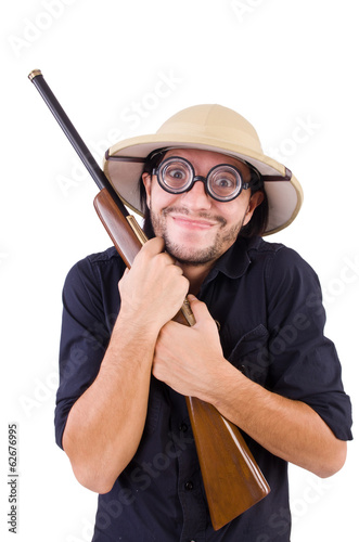 Photo: Funny hunter wearing safari hat Funny hunter wearing safari hat