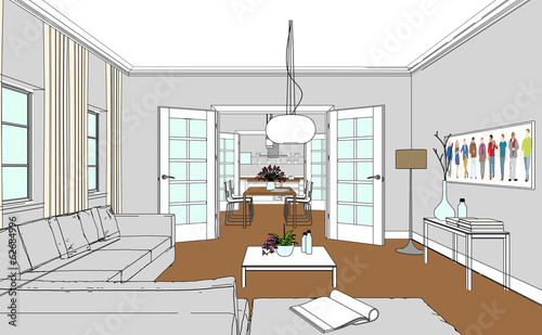 Illustration: Zeichnung moderne Wohnung Zeichnung moderne Wohnung