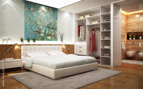 Illustration: Bathroom in the bedroom with wardrobe Bathroom in the bedroom with wardrobe