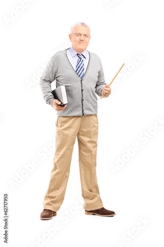 Photo: Male teacher holding stick and a book Male teacher holding stick and a book