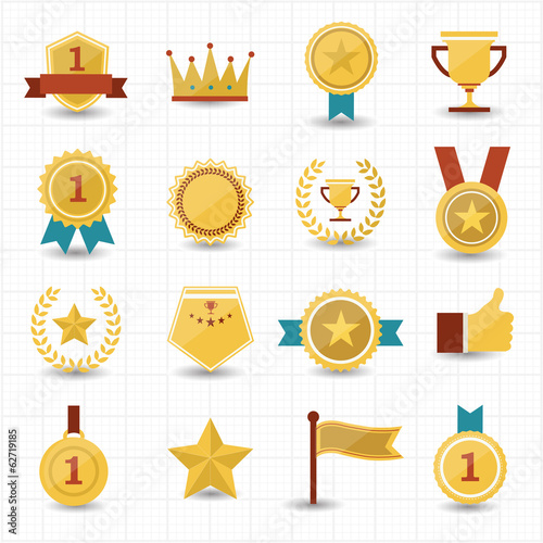 Vector: Trophy and prize icons with white background Trophy and prize icons with white background