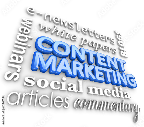 Illustration: Content Marketing Word 3D Collage Digital Business Communication Content Marketing Word 3D Collage Digital Business Communication