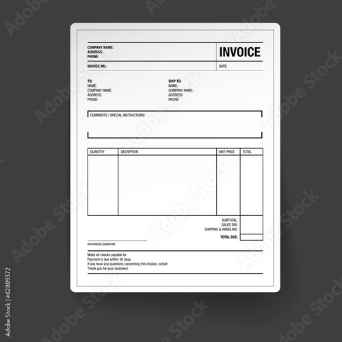 Vector: Template of unfill paper tax invoice form Template of unfill paper tax invoice form