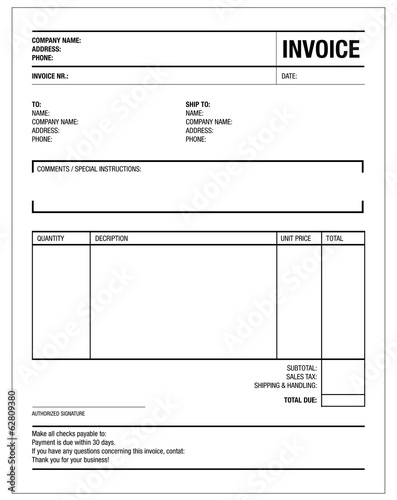 Vector: Template of unfill paper tax invoice form Template of unfill paper tax invoice form