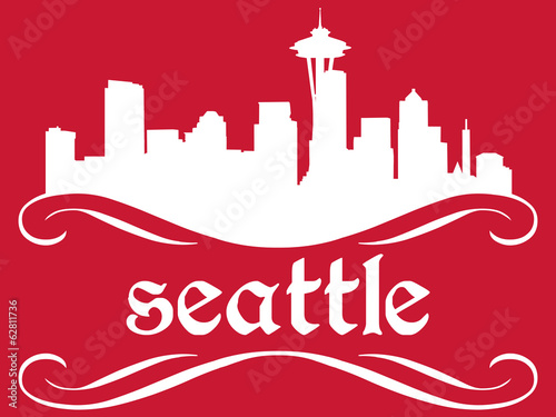 Illustration: Seattle - name and city silhouette Seattle - name and city silhouette