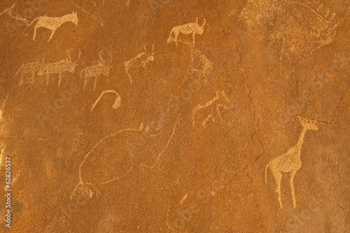 Photo: Rock art engravings at Twyfelfontein World Heritage Site at Uibasen Conservancy, Damaraland, Namibia Rock art engravings at Twyfelfontein World Heritage Site at Uibasen Conservancy, Damaraland, Namibia