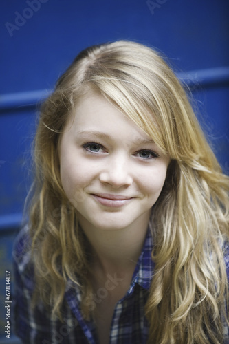 Photo: A young woman with long blonde hair. A young woman with long blonde hair.