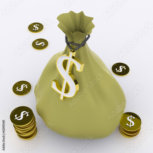 Illustration: Dollar Bag Means Wealth Currency Or Earnings Dollar Bag Means Wealth Currency Or Earnings