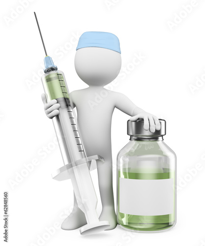 Illustration: 3D white people. Nurse with a syringe and vaccine 3D white people. Nurse with a syringe and vaccine