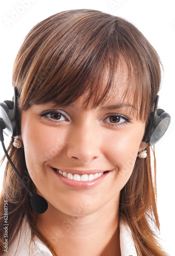 Photo: Support phone operator in headset, isolated Support phone operator in headset, isolated