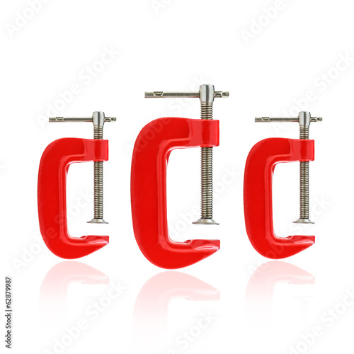 Photo: Red clamp isolated on white background Red clamp isolated on white background