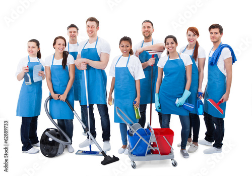Photo: Large diverse group of janitors with equipment Large diverse group of janitors with equipment