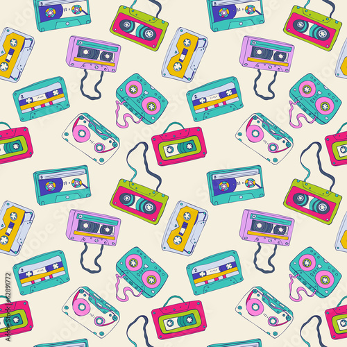 Vector: Seamless pattern of retro cassette tapes Seamless pattern of retro cassette tapes