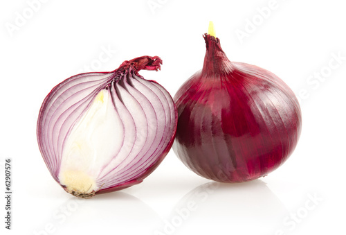 Photo: Red Onion with Half Isolated on White Background Red Onion with Half Isolated on White Background