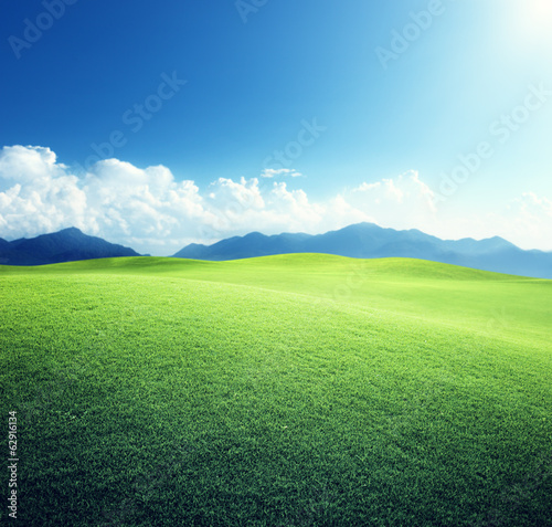 Photo: green field and mountains green field and mountains