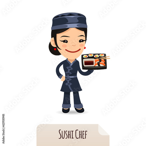 Vector: Sushi Chef With Tray Sushi Chef With Tray