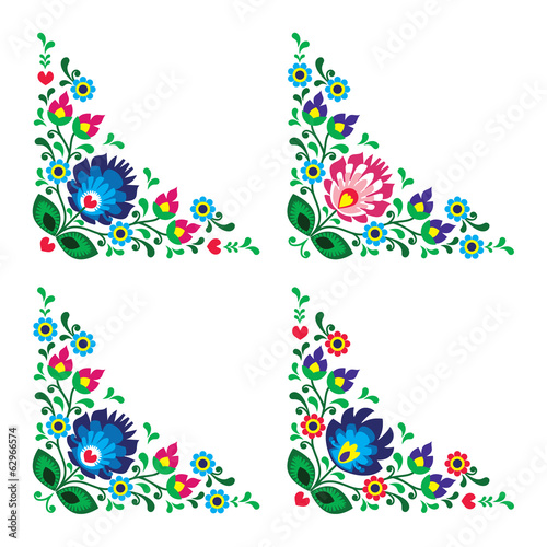  Corner border Polish floral folk pattern, wzory lowickie