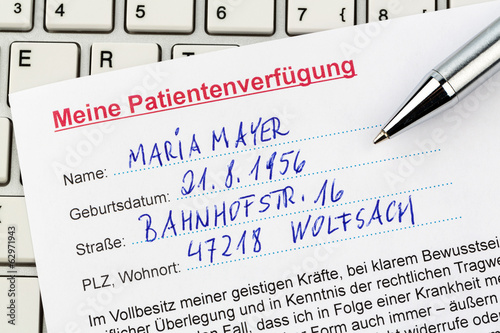 Photo: Patientenverfügung Patientenverfügung