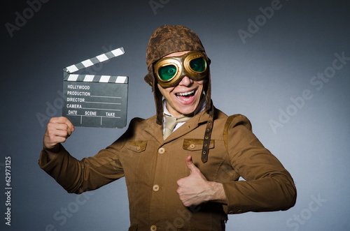 Photo: Funny pilot with goggles and helmet Funny pilot with goggles and helmet