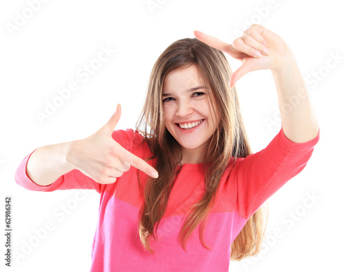 Photo: Happy Beautiful Woman Smiling Isolated On White Background Happy Beautiful Woman Smiling Isolated On White Background