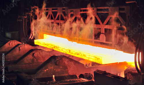 Photo: hot steel on conveyor hot steel on conveyor