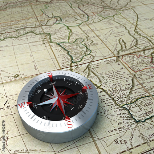 Illustration: Compass and map Compass and map