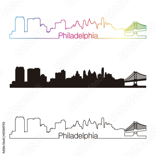 Vector: Philadelphia skyline linear style with rainbow Philadelphia skyline linear style with rainbow