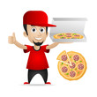 Man holds pizza and showing thumbs up Man holds pizza and showing thumbs up