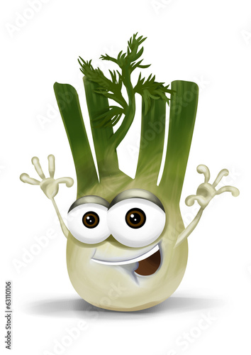 Illustration: Happy fennel cartoon character, smiling and waving hands. Happy fennel cartoon character, smiling and waving hands.