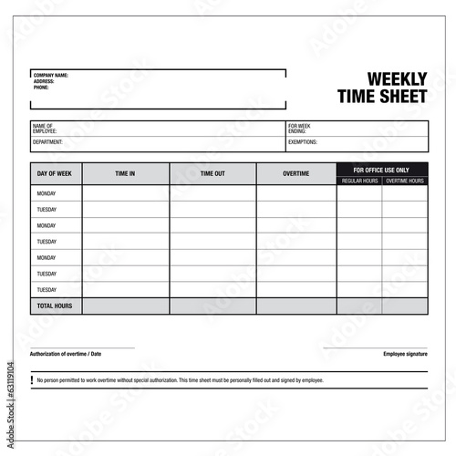 Vector: Employee weekly time sheet template Employee weekly time sheet template