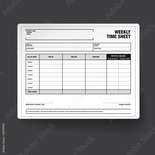 Vector: Employee weekly time sheet template Employee weekly time sheet template