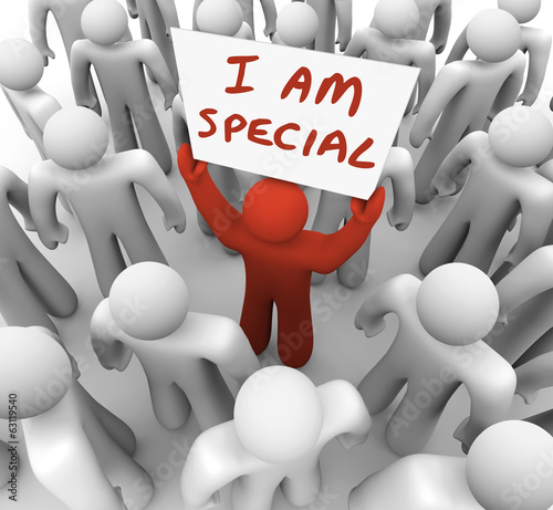 Illustration: I Am Special Man Holding Sign Standing Out Crowd Different Uniqu I Am Special Man Holding Sign Standing Out Crowd Different Uniqu