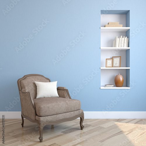 Illustration: Interior with armchair. Interior with armchair.