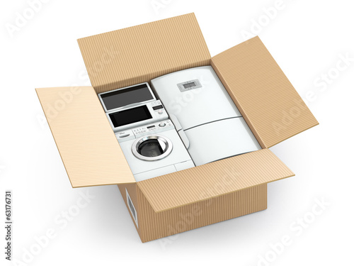 Illustration: Home appliance in box. Home appliance in box.